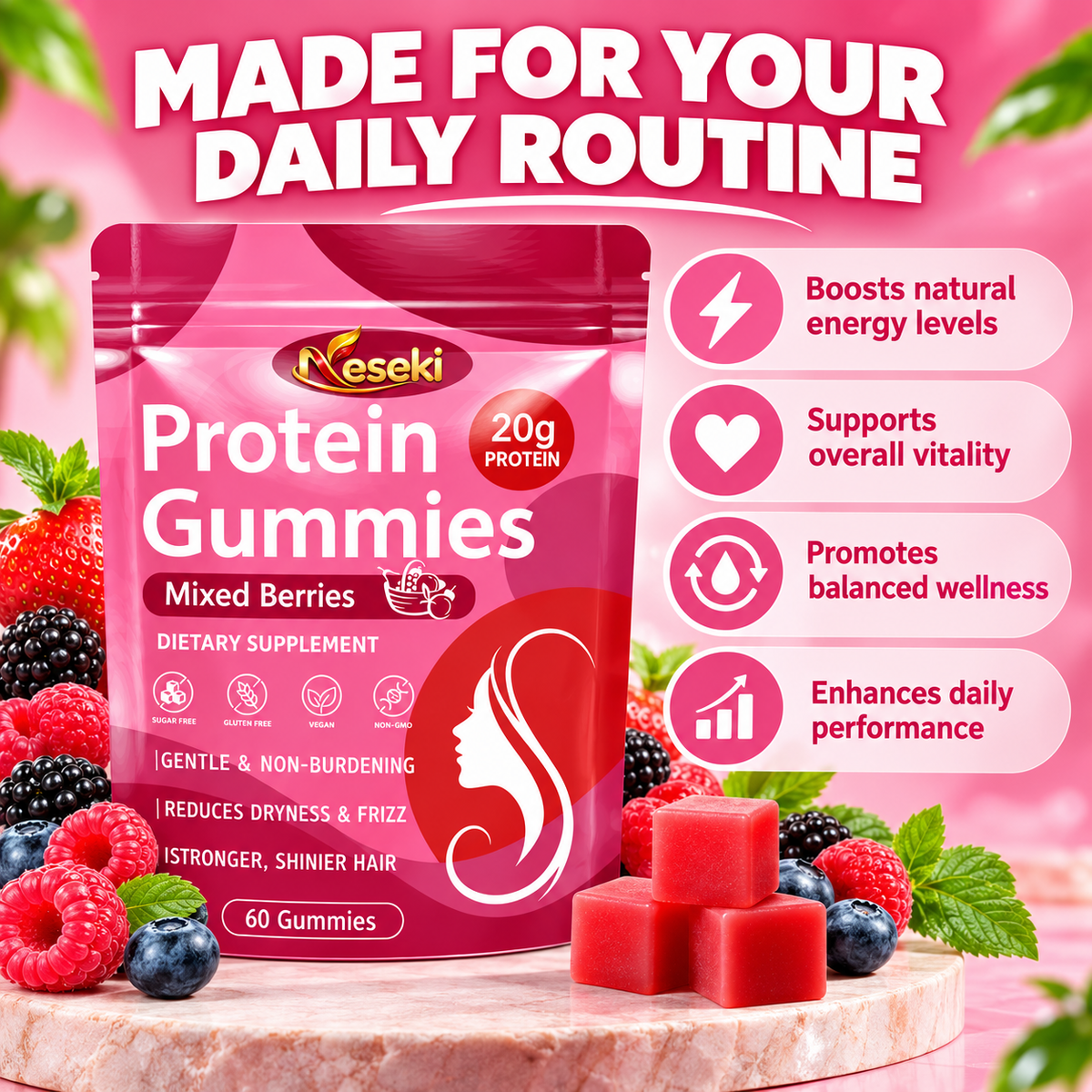 Protein Gummies – Mixed Berry Flavor